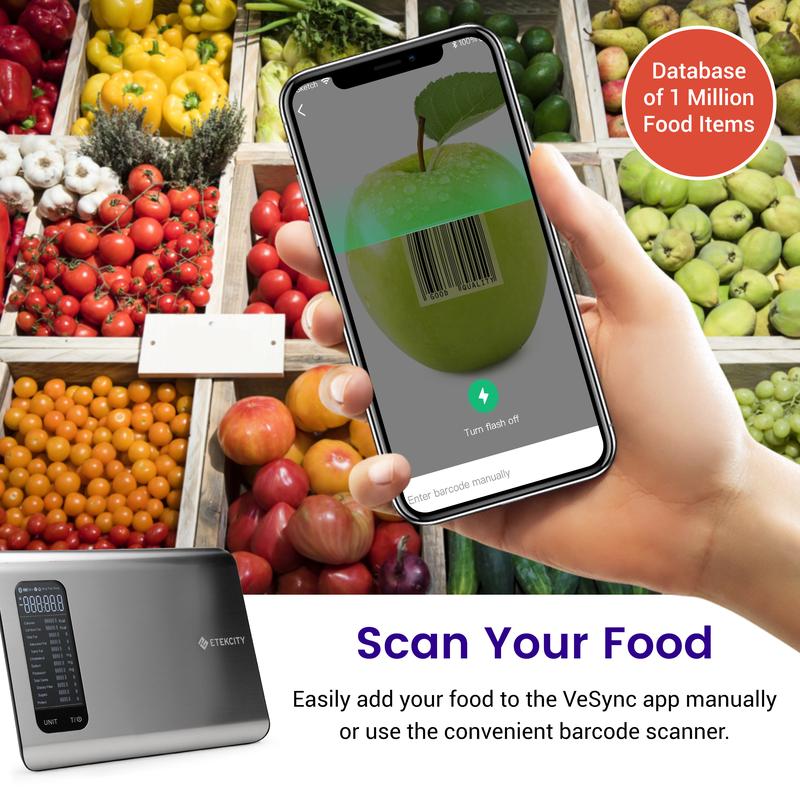 Etekcity Smart Food Kitchen Scale with Nutritional Calculator, Free App with 19 Nutrients Tracking, Calorie, Marco, Digital grams and ounces for weight loss, Premium Stainless Steel, 11lb